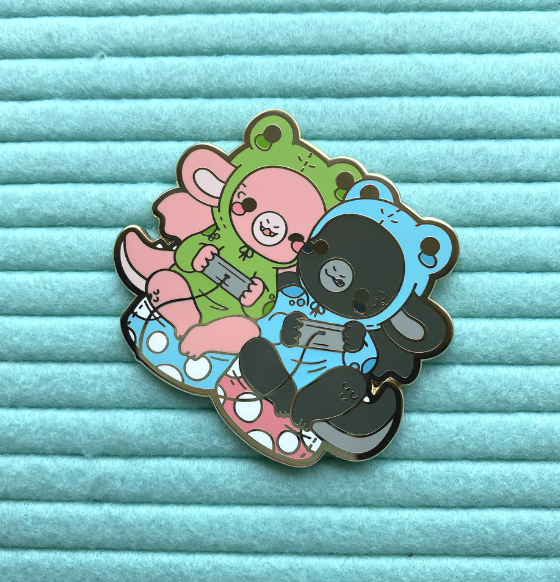 Ink and Blush Frog Gamer Dragons Enamel Pin