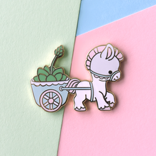 Load image into Gallery viewer, Pony Cart Vintage Planter Enamel Pin
