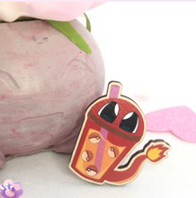 Load image into Gallery viewer, Fiery Boba Tea Wooden Pin
