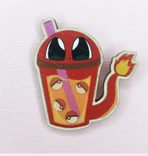 Load image into Gallery viewer, Fiery Boba Tea Wooden Pin
