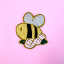 Load image into Gallery viewer, Cute bee with flowers embroidered patch iron on design
