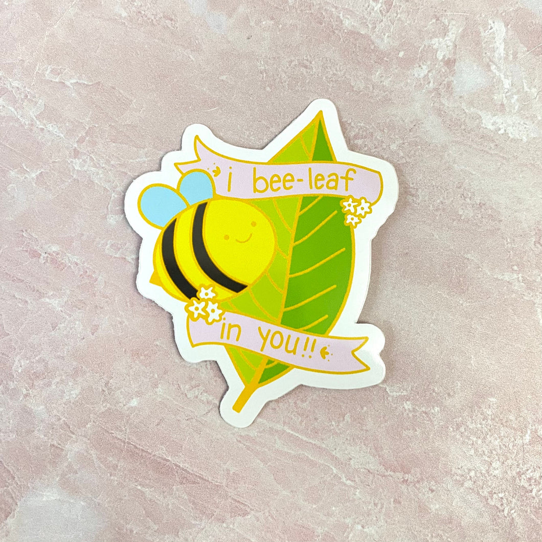 Cute flower bee pun Bee leaf in yourself vinyl small sticker design