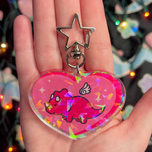 Load image into Gallery viewer, holographic or matte acrylic dinosaur keychains
